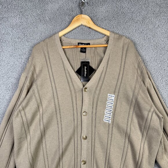 Arnold Palmer Sweater Mens Size XL Camel Brown Cardigan VTG Loose Fit Old Money - Picture 2 of 14